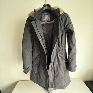 Vince Camuto Womens Coat Jacket Grey XS Hooded Faux-Fur-Trim